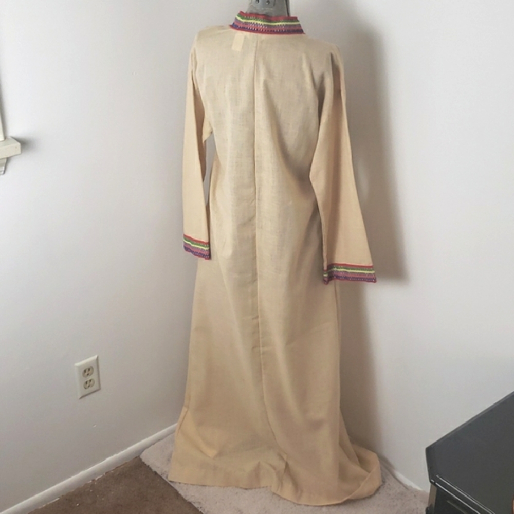 Vintage 1970s Sears Rainbow Embroidered Kaftan Housedress - Picture 6 of 8